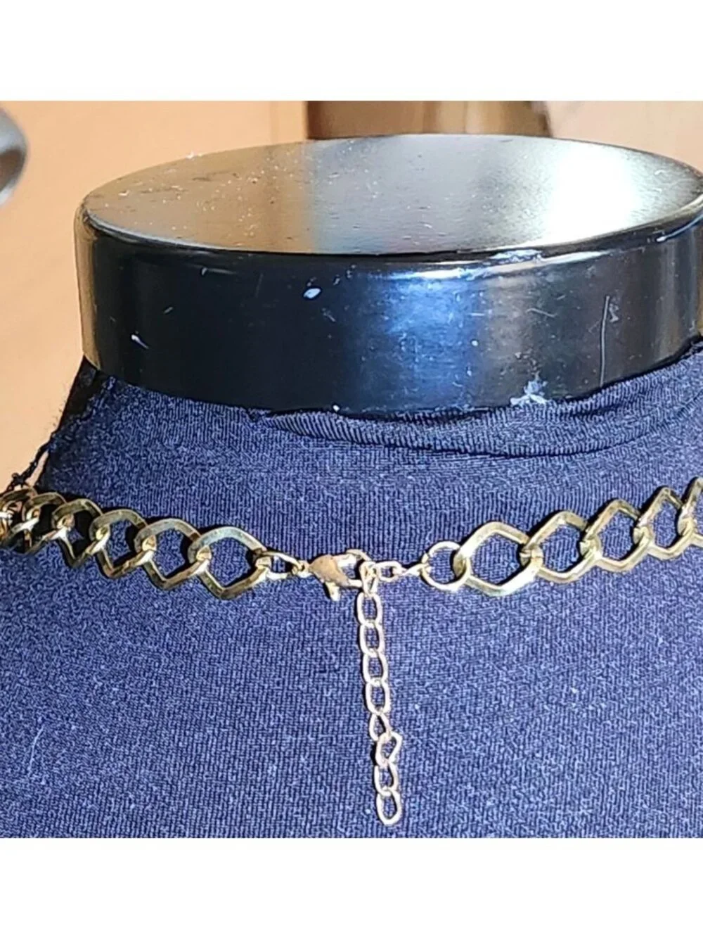 Vintage 1980s Multi Strand Gold Tone Necklace Block & Link Chains Disco Flapper